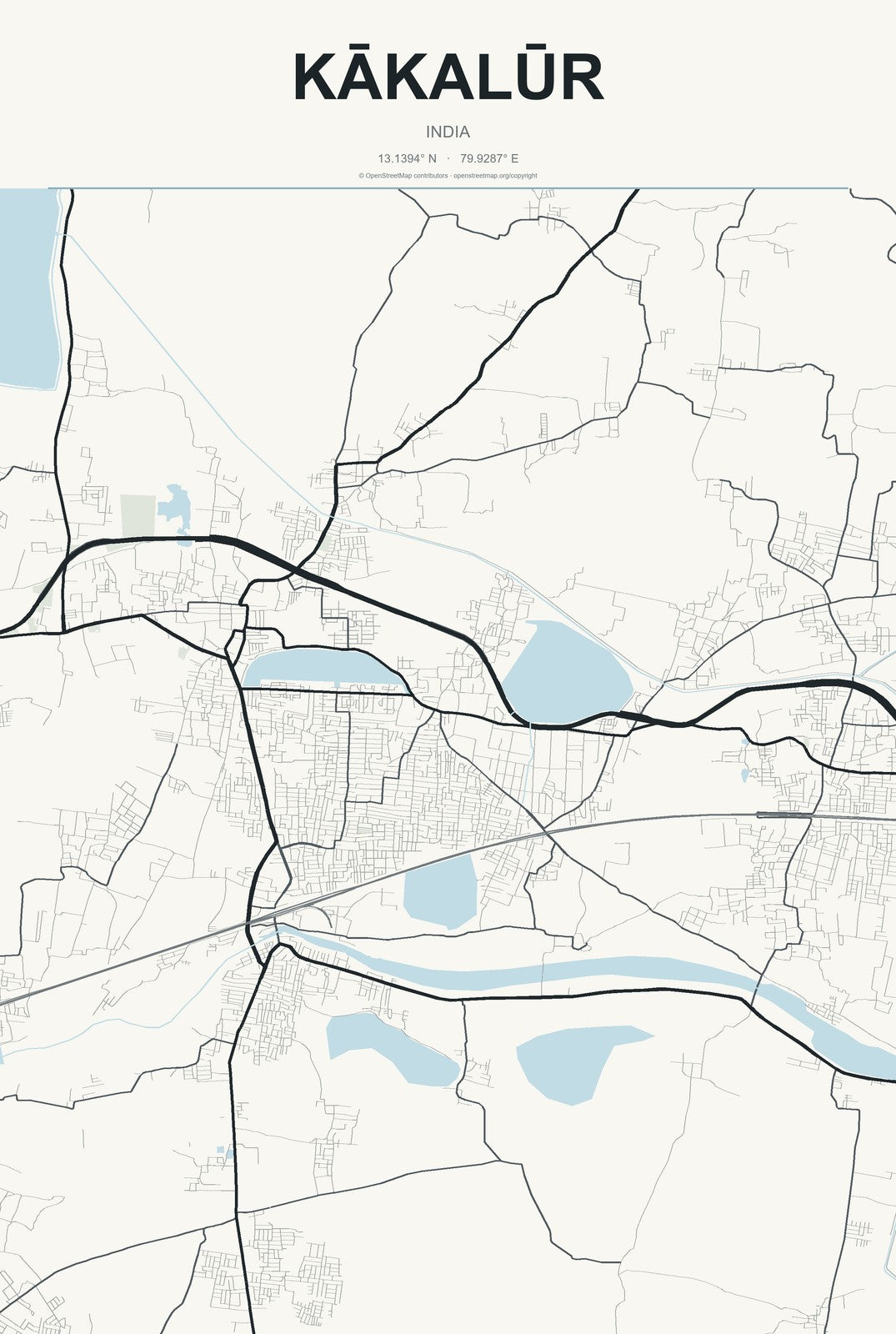Kākalūr, India City Map Aluminum Sign in Headline Atlas style