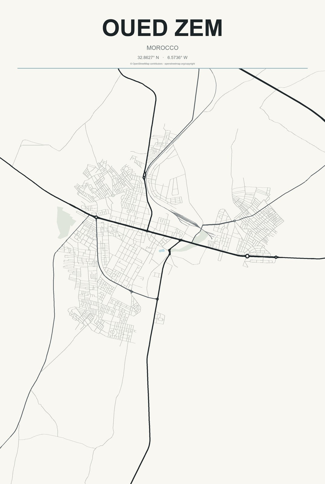 Oued Zem, Morocco City Map Aluminum Sign in Headline Atlas style