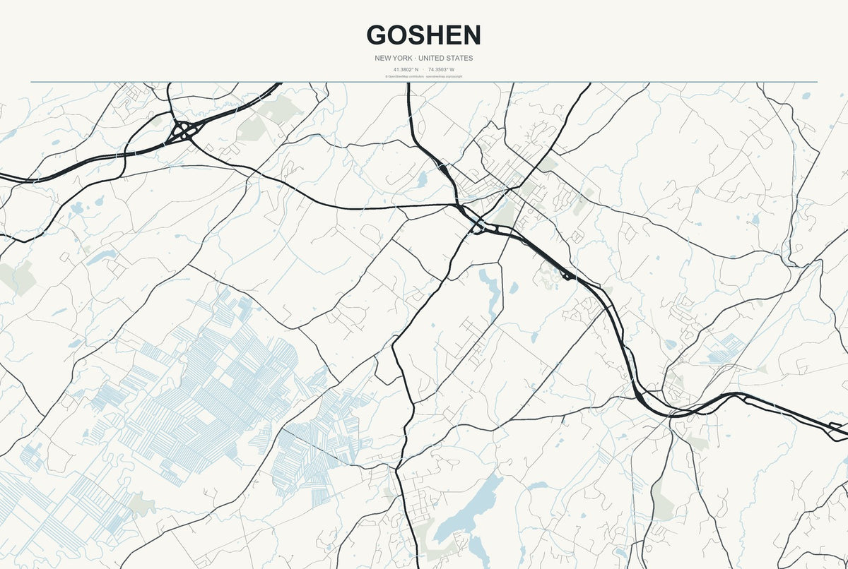 Goshen, New York City Map Aluminum Sign in Headline Atlas style