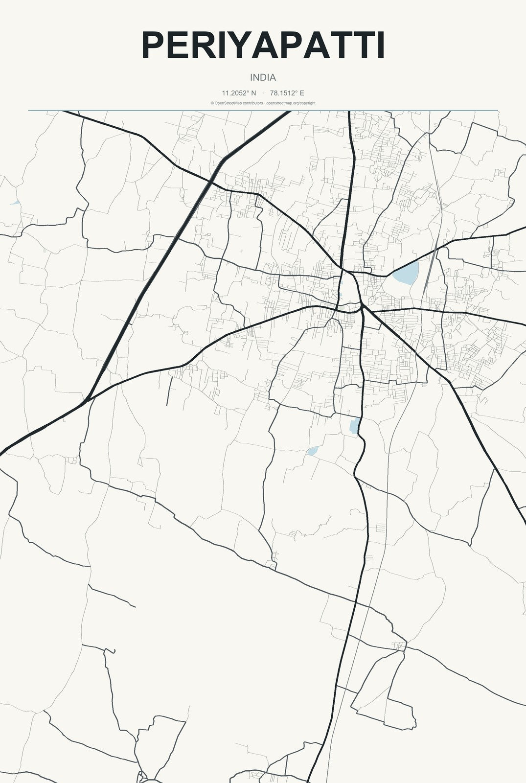 Periyapatti, India City Map Aluminum Sign in Headline Atlas style