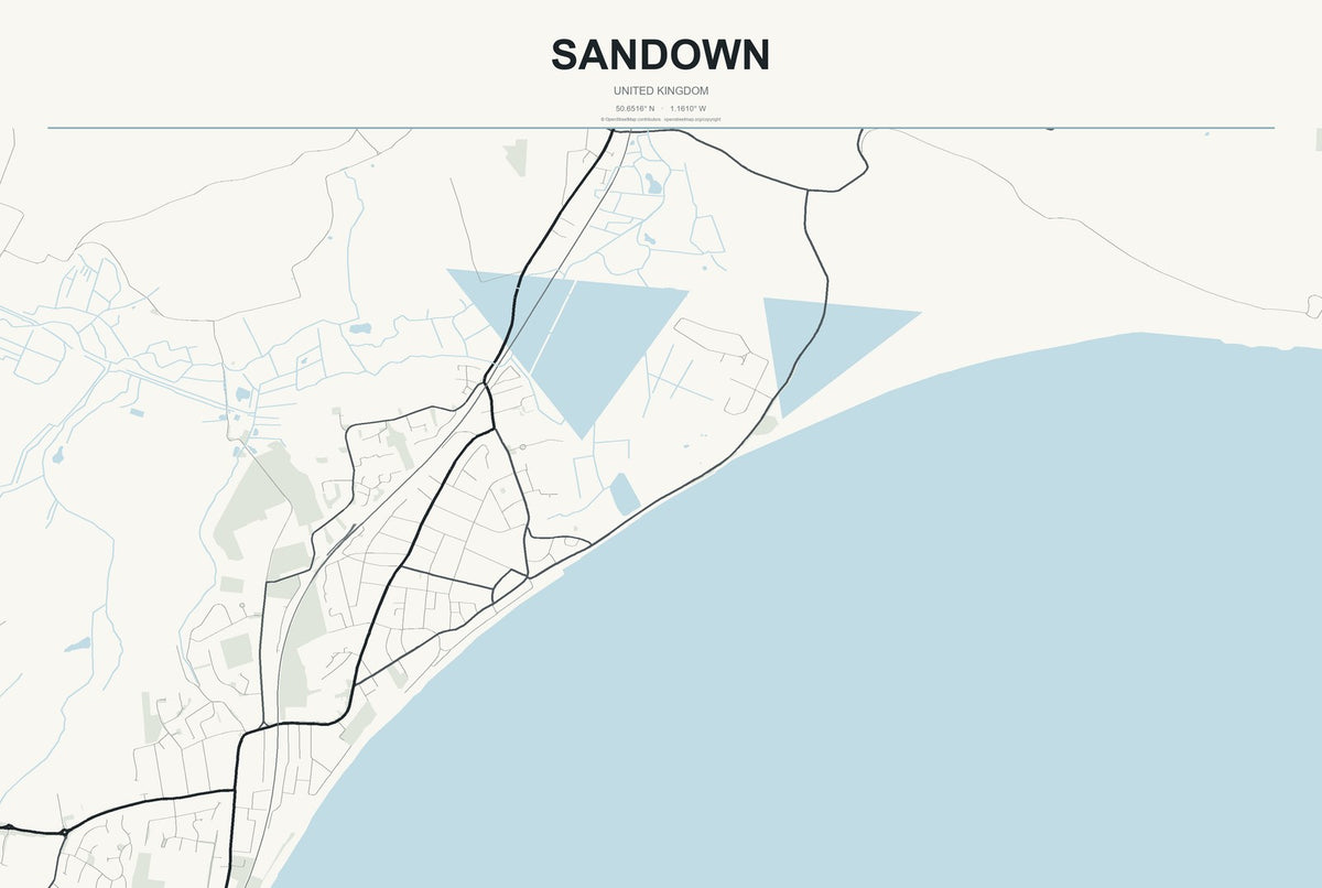 Sandown, United Kingdom City Map Aluminum Sign in Headline Atlas style