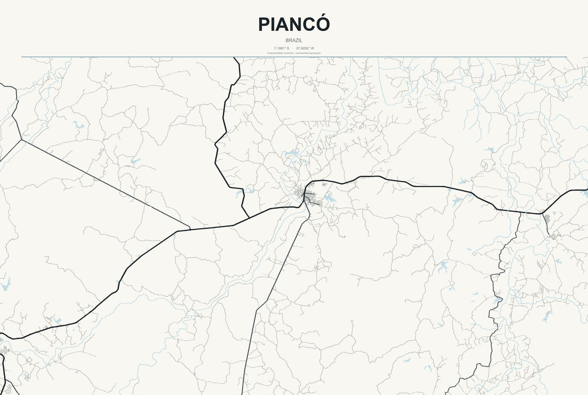 Piancó, Brazil City Map Aluminum Sign in Headline Atlas style