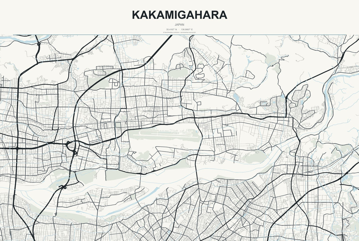 Kakamigahara, Japan City Map Aluminum Sign in Headline Atlas style