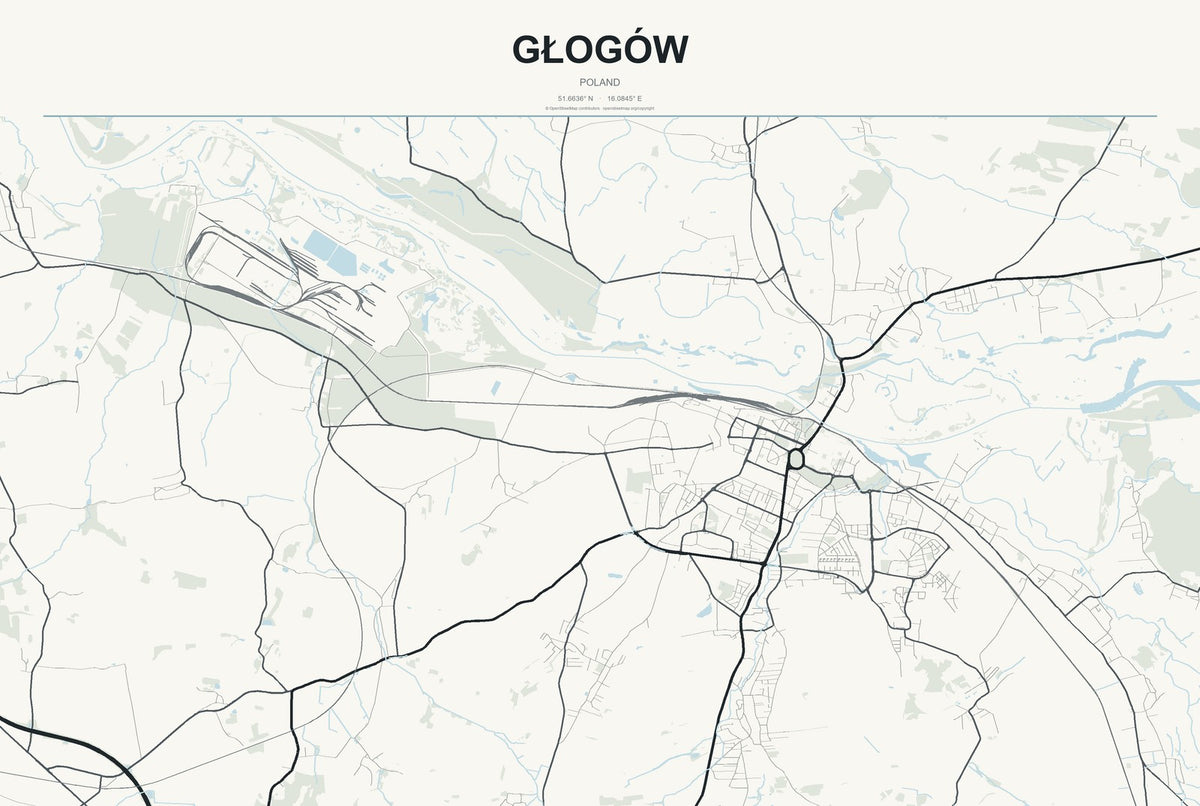 Głogów, Poland City Map Aluminum Sign in Headline Atlas style