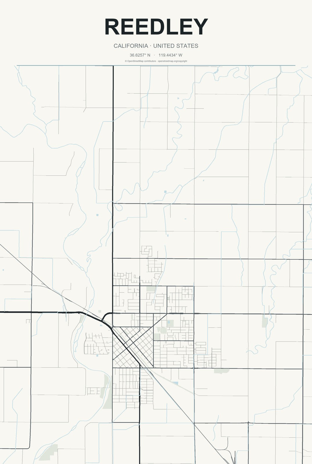 Reedley, California City Map Aluminum Sign in Headline Atlas style