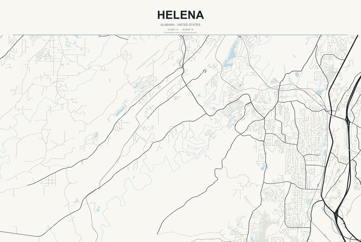 Helena, Alabama City Map Aluminum Sign in Headline Atlas style