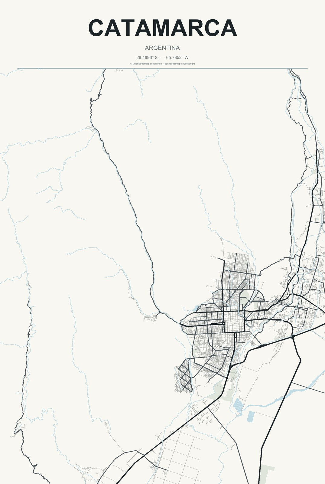 Catamarca, Argentina City Map Aluminum Sign in Headline Atlas style
