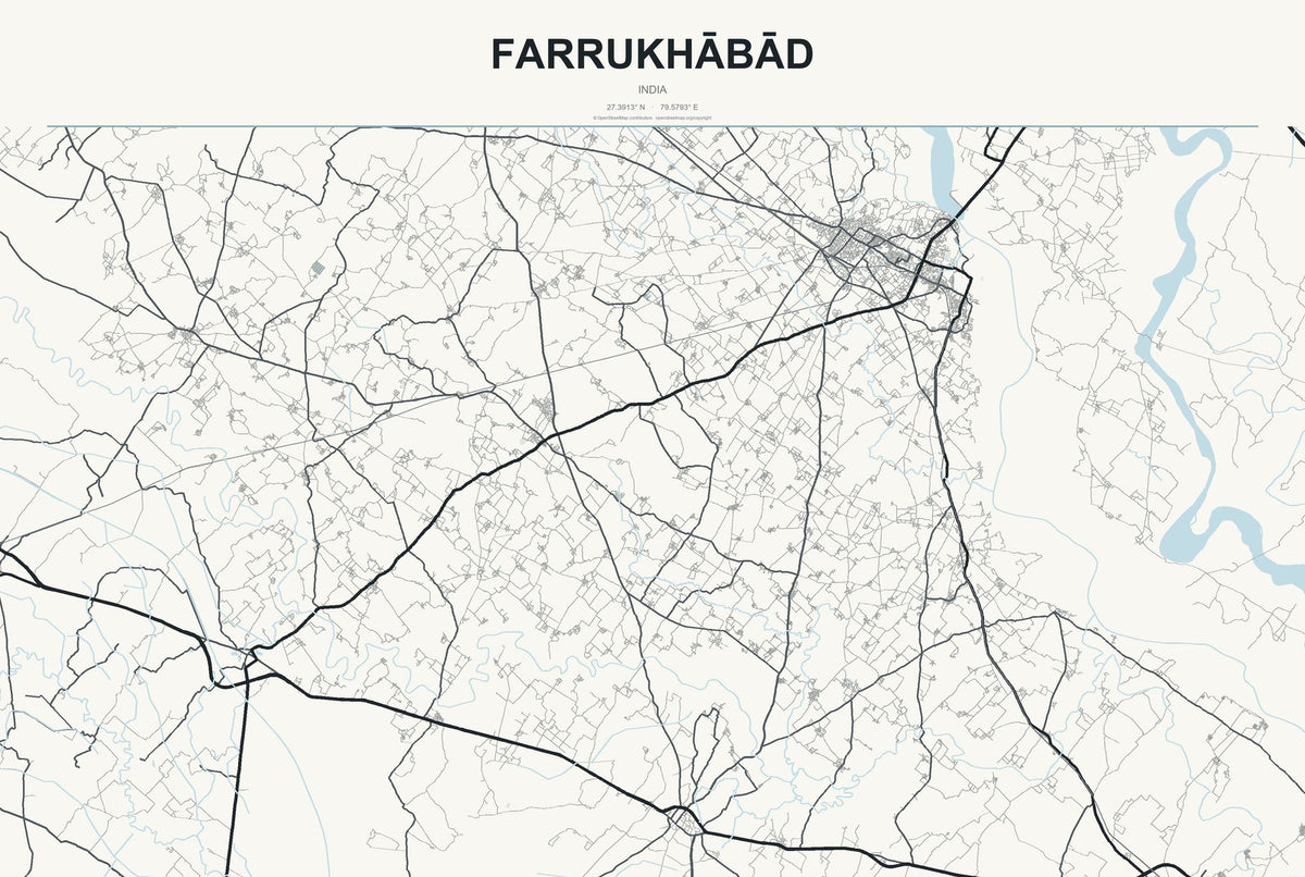 Farrukhābād, India City Map Aluminum Sign in Headline Atlas style