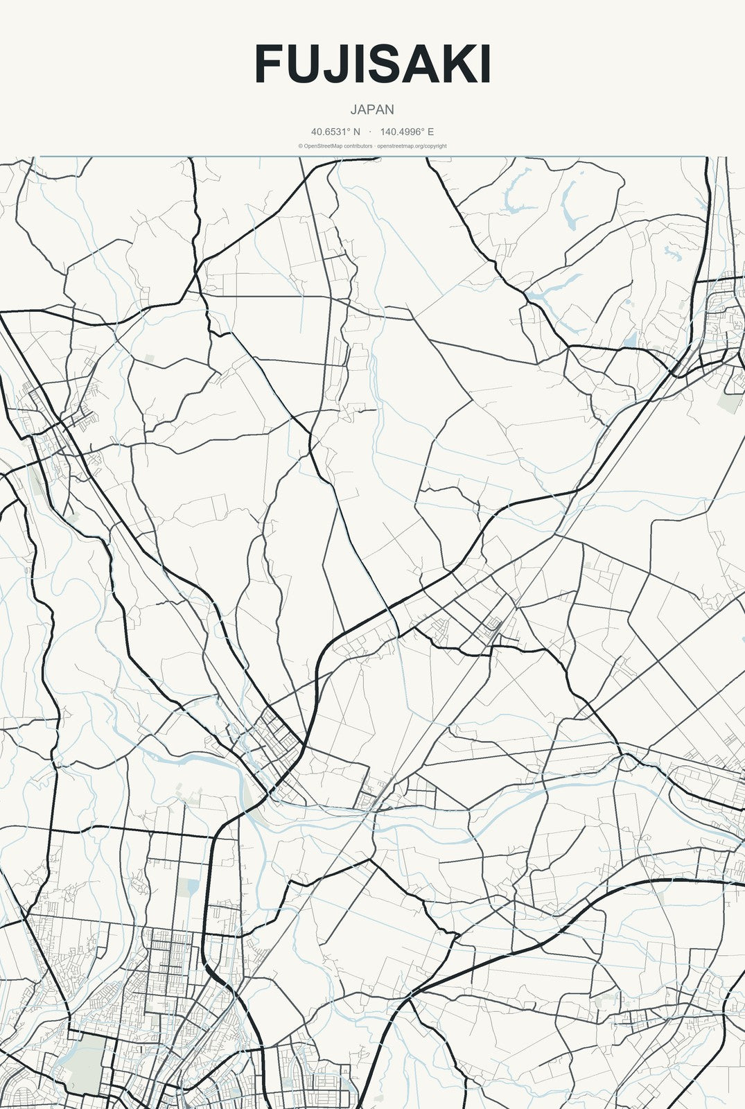 Fujisaki, Japan City Map Aluminum Sign in Headline Atlas style