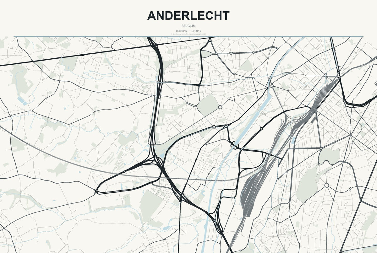 Anderlecht, Belgium City Map Aluminum Sign in Headline Atlas style
