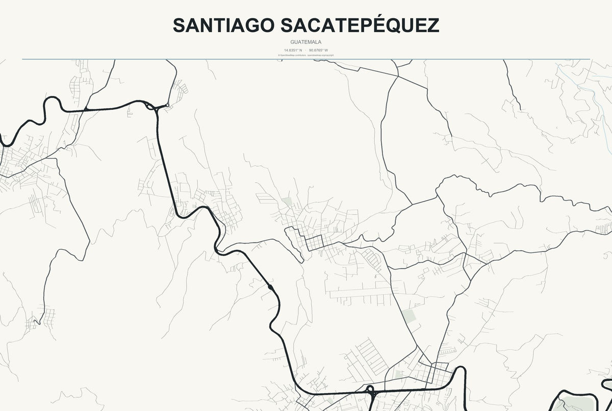 Santiago Sacatepéquez, Guatemala City Map Aluminum Sign in Headline Atlas style