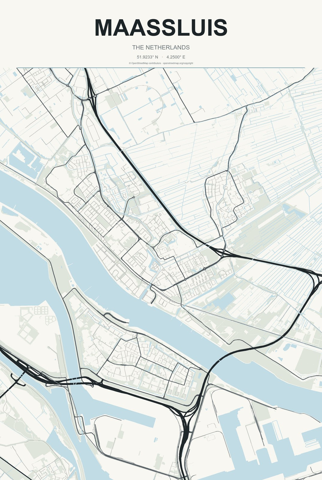 Maassluis, The Netherlands City Map Aluminum Sign in Headline Atlas style