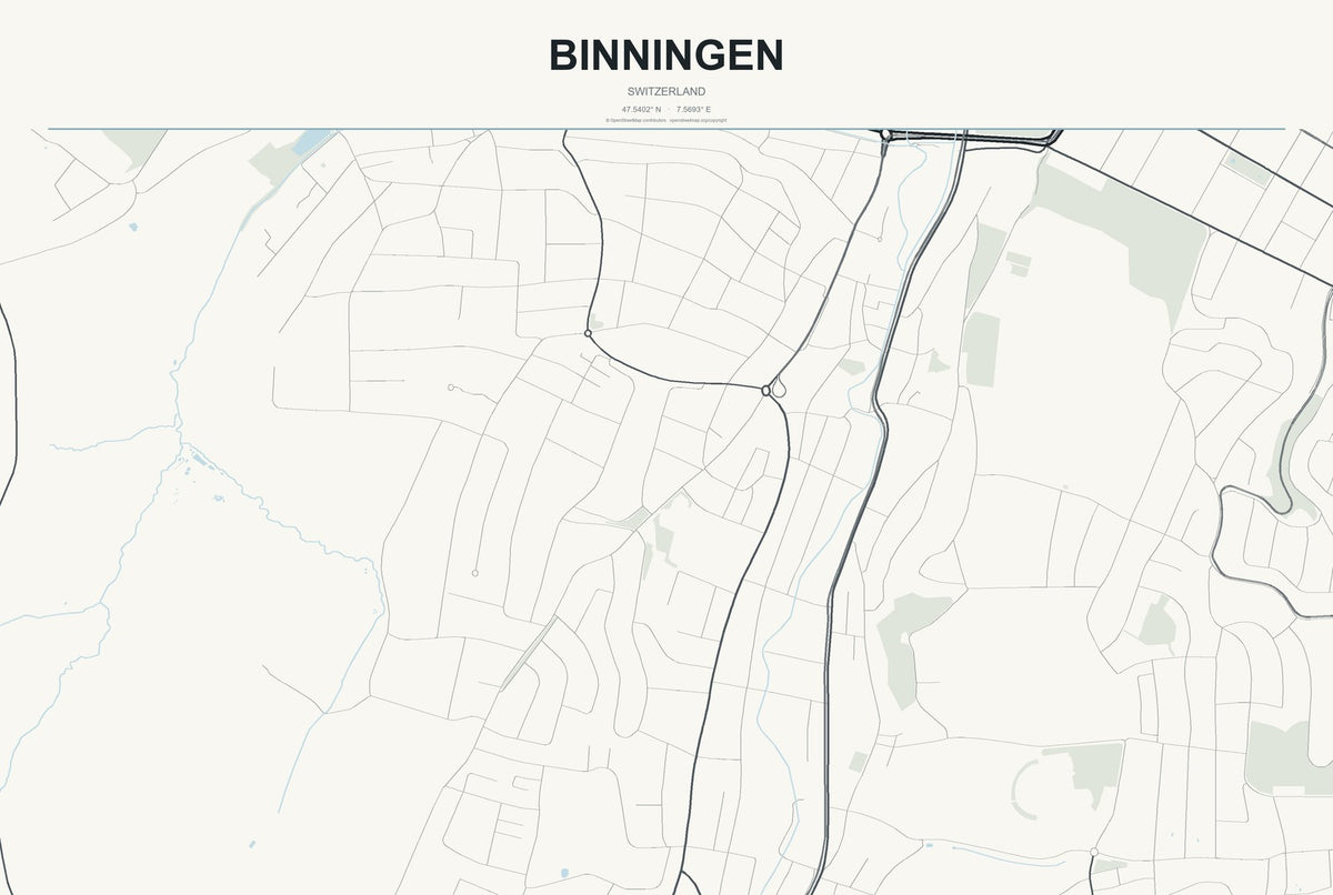 Binningen, Switzerland City Map Aluminum Sign in Headline Atlas style