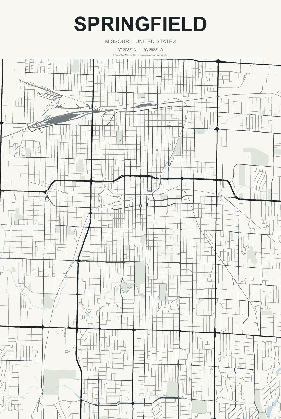 Springfield, Missouri City Map Aluminum Sign in Headline Atlas style