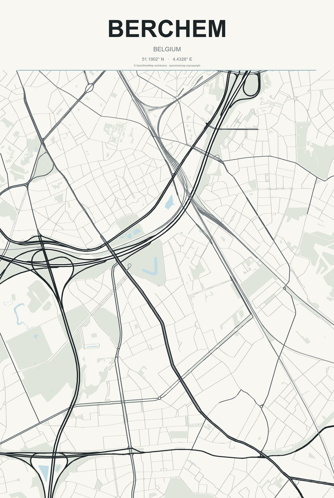 Berchem, Belgium City Map Aluminum Sign in Headline Atlas style