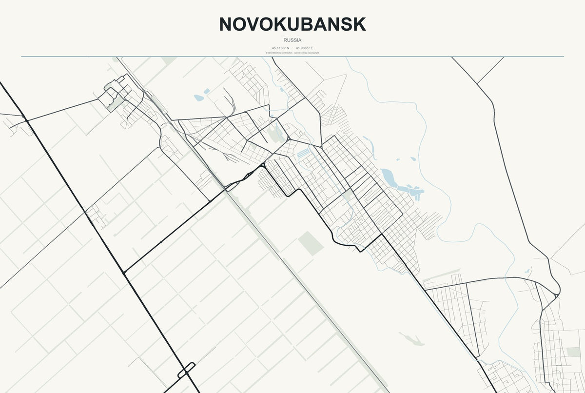 Novokubansk, Russia City Map Aluminum Sign in Headline Atlas style