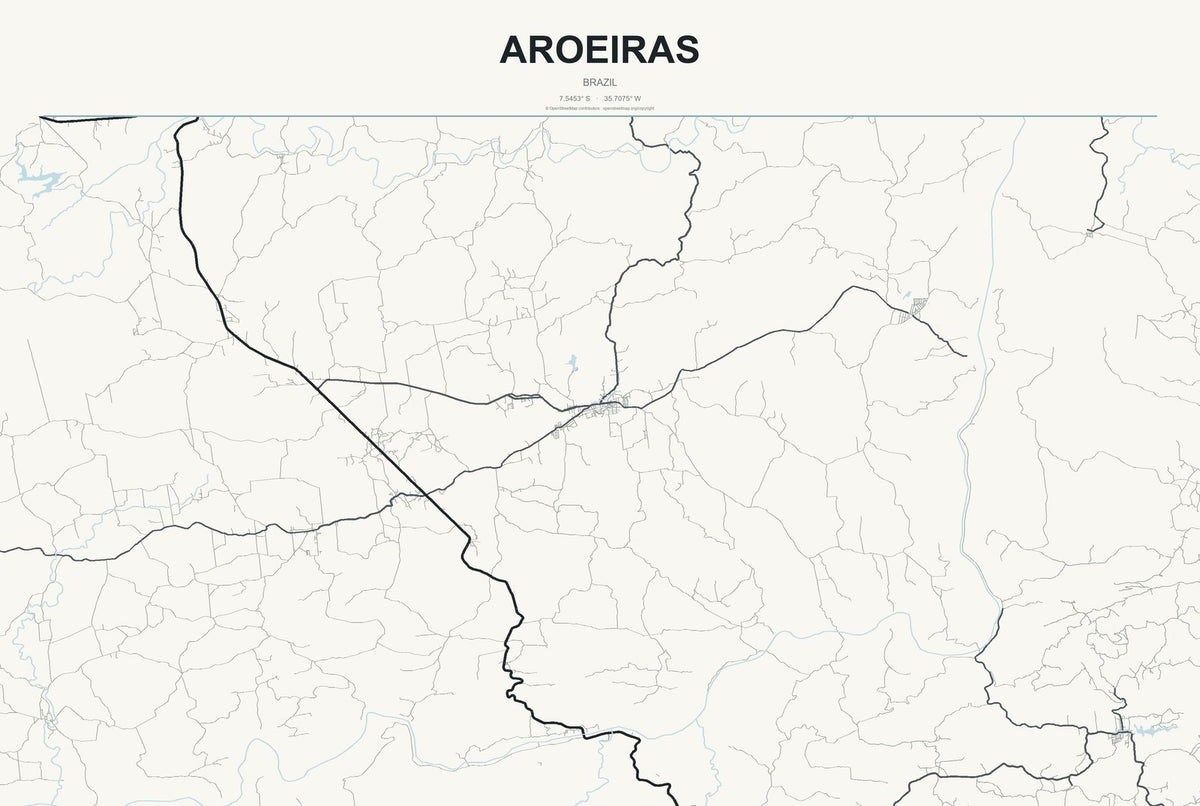 Aroeiras, Brazil City Map Aluminum Sign in Headline Atlas style
