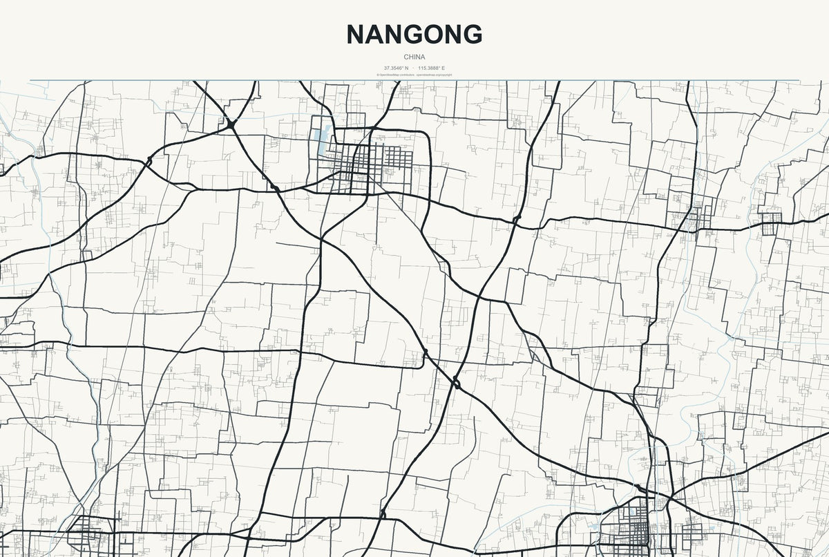 Nangong, China City Map Aluminum Sign in Headline Atlas style