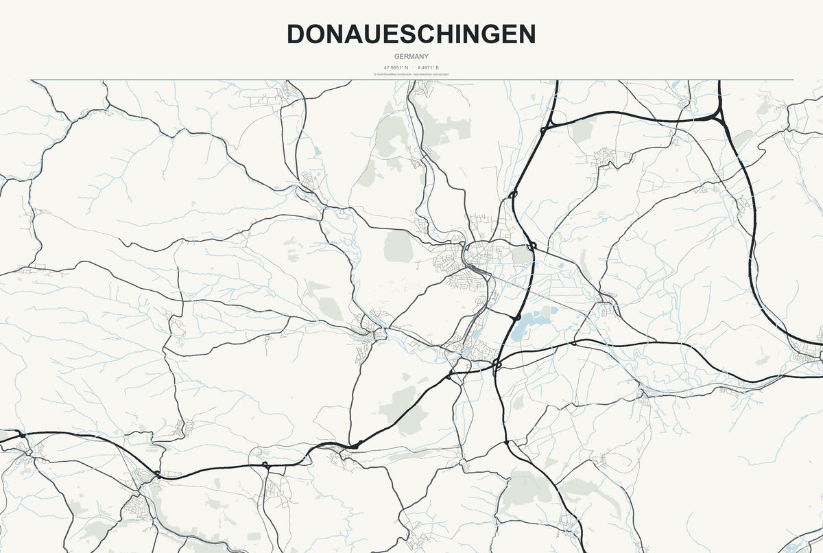 Donaueschingen, Germany City Map Aluminum Sign in Headline Atlas style