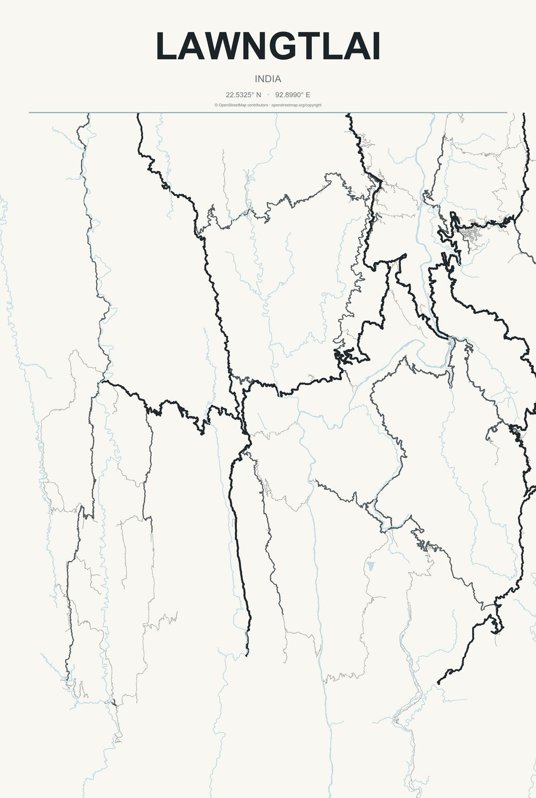 Lawngtlai, India City Map Aluminum Sign in Headline Atlas style
