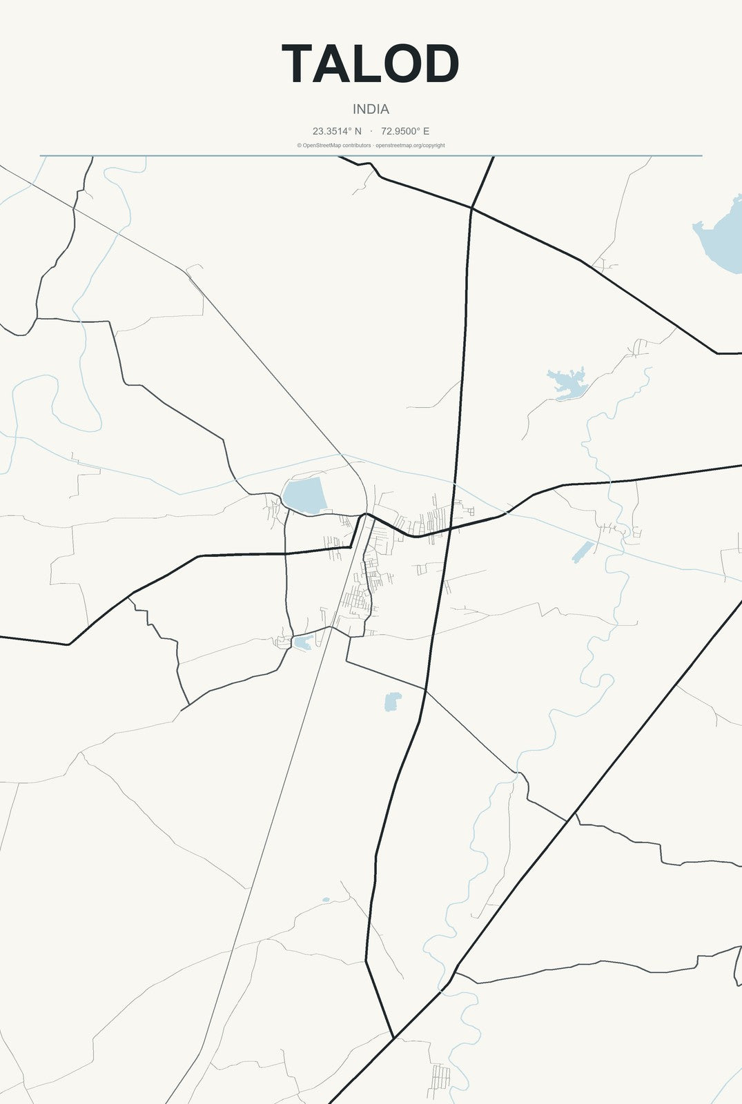Talod, India City Map Aluminum Sign in Headline Atlas style