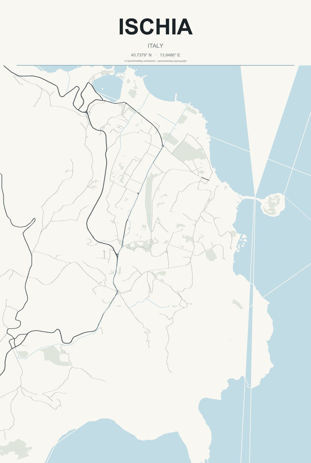 Ischia, Italy City Map Aluminum Sign in Headline Atlas style