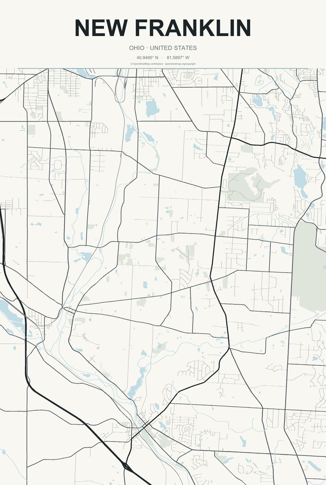 New Franklin, Ohio City Map Aluminum Sign in Headline Atlas style