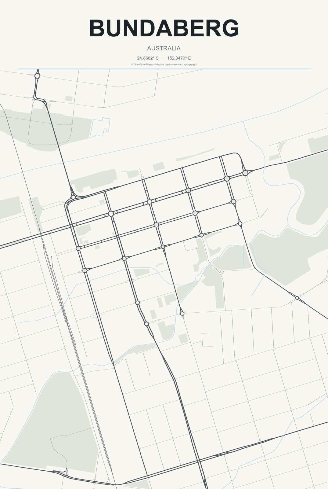 Bundaberg, Australia City Map Aluminum Sign in Headline Atlas style