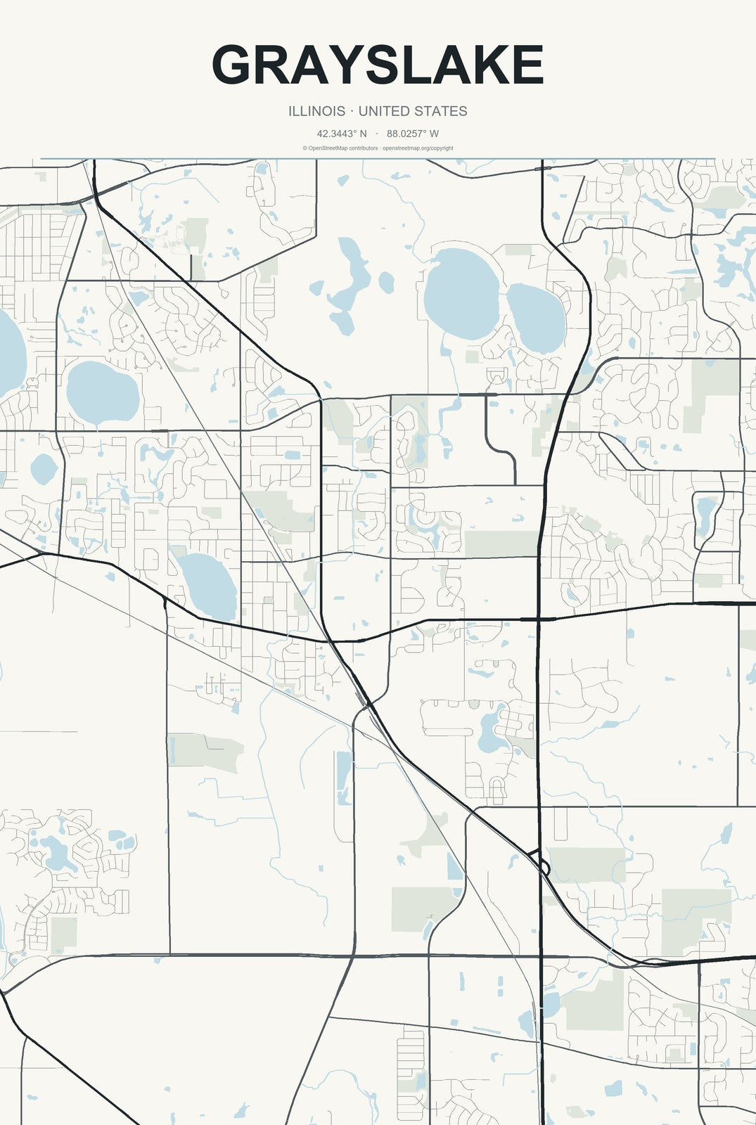 Grayslake, Illinois City Map Aluminum Sign in Headline Atlas style