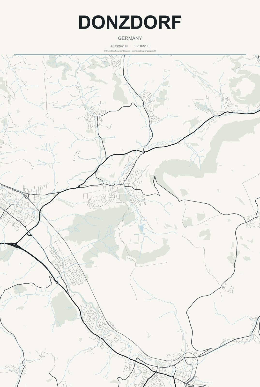 Donzdorf, Germany City Map Aluminum Sign in Headline Atlas style