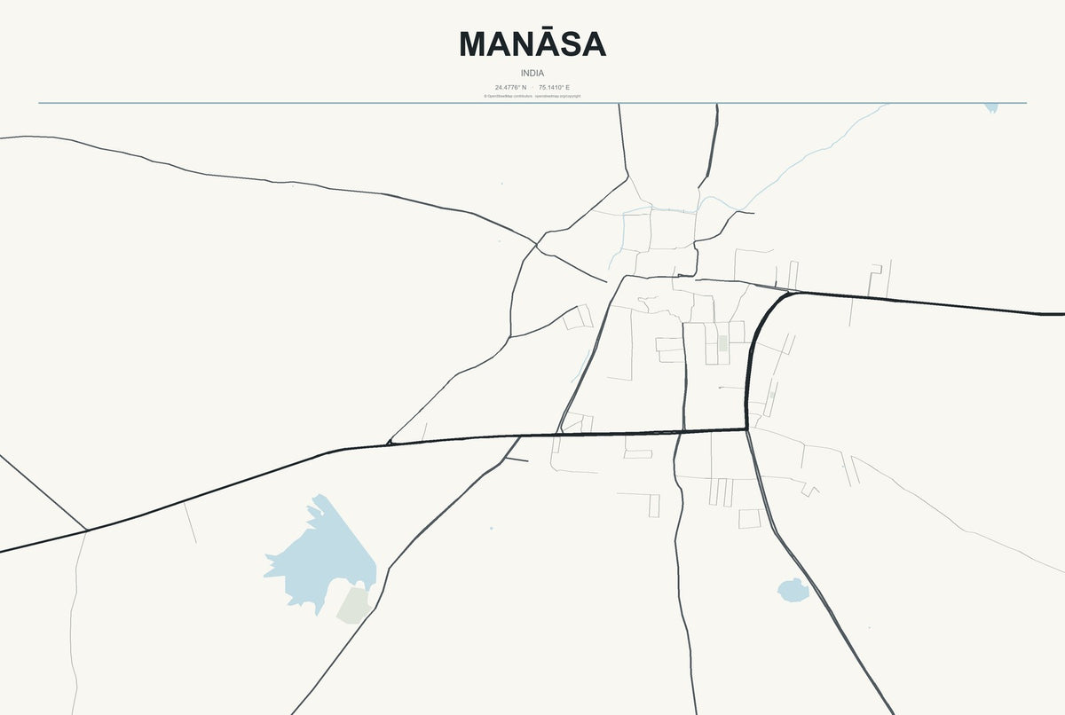 Manāsa, India City Map Aluminum Sign in Headline Atlas style