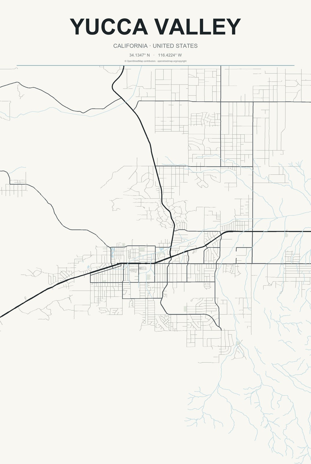Yucca Valley, California City Map Aluminum Sign in Headline Atlas style