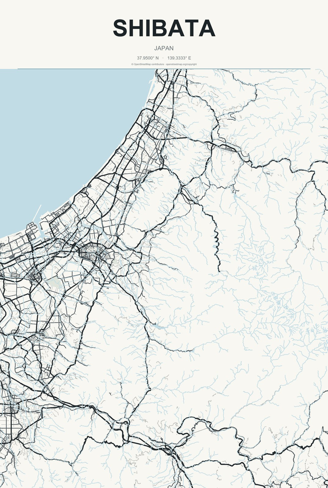 Shibata, Japan City Map Aluminum Sign in Headline Atlas style