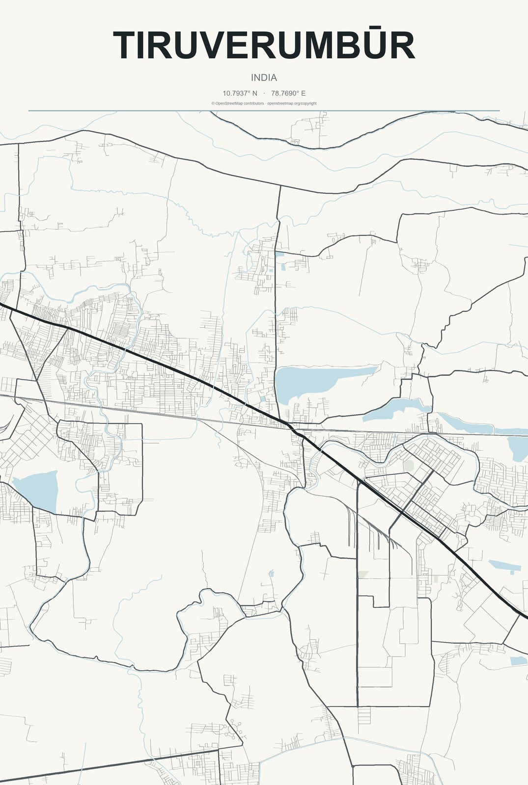Tiruverumbūr, India City Map Aluminum Sign in Headline Atlas style
