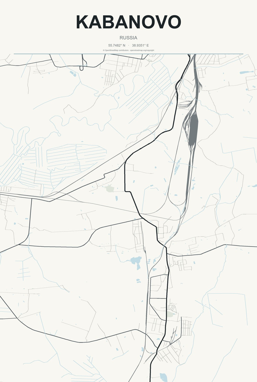 Kabanovo, Russia City Map Aluminum Sign in Headline Atlas style