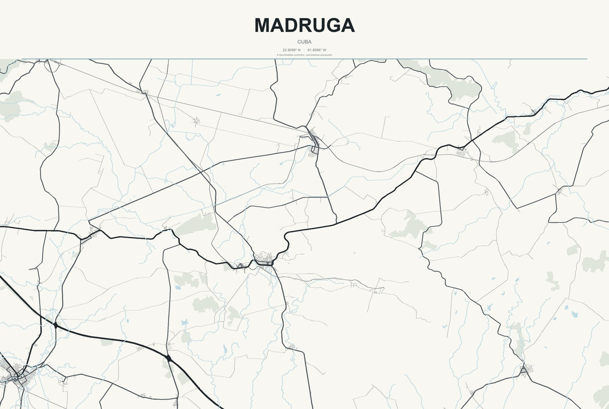 Madruga, Cuba City Map Aluminum Sign in Headline Atlas style
