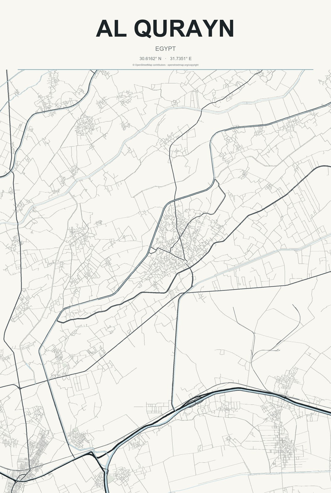 Al Qurayn, Egypt City Map Aluminum Sign in Headline Atlas style