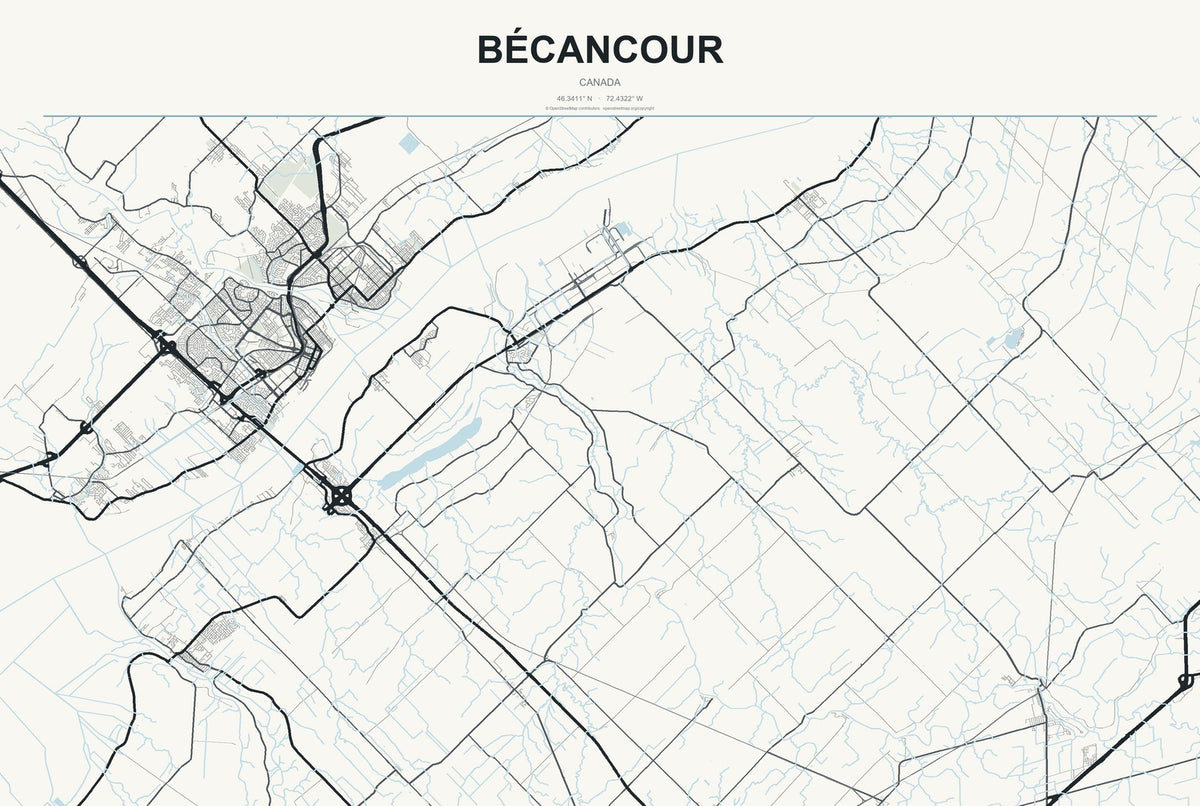 Bécancour, Canada City Map Aluminum Sign in Headline Atlas style