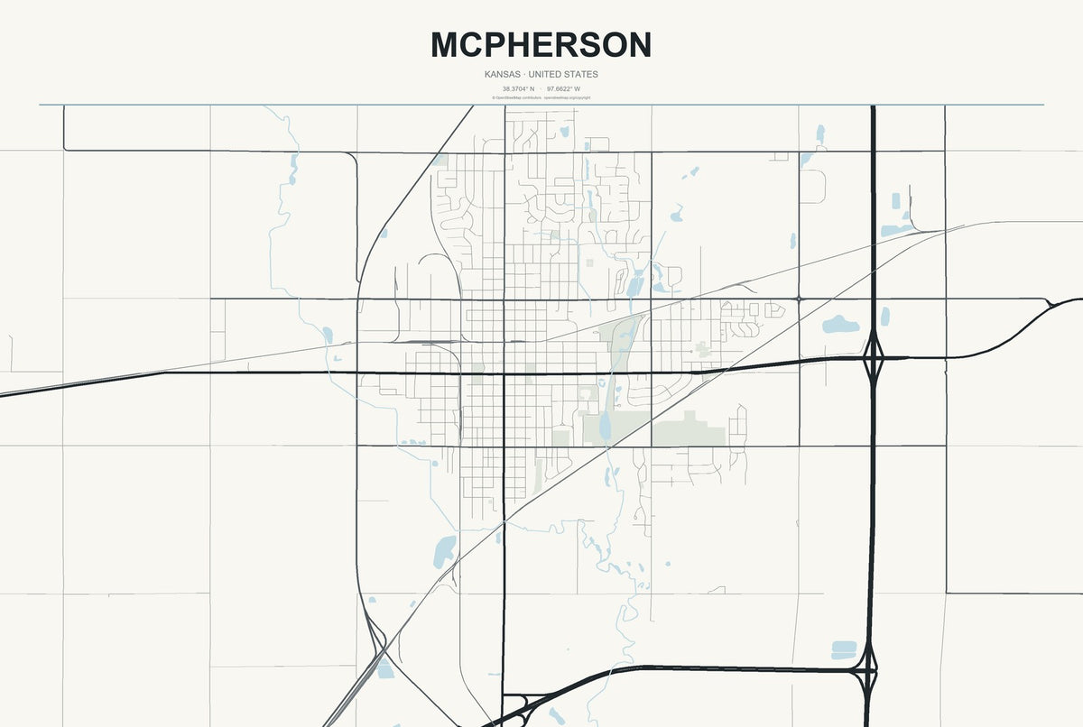 McPherson, Kansas City Map Aluminum Sign in Headline Atlas style