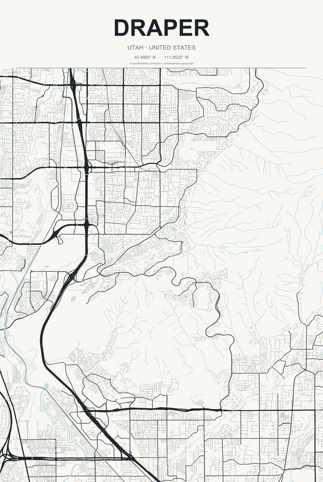 Draper, Utah City Map Aluminum Sign in Headline Atlas style