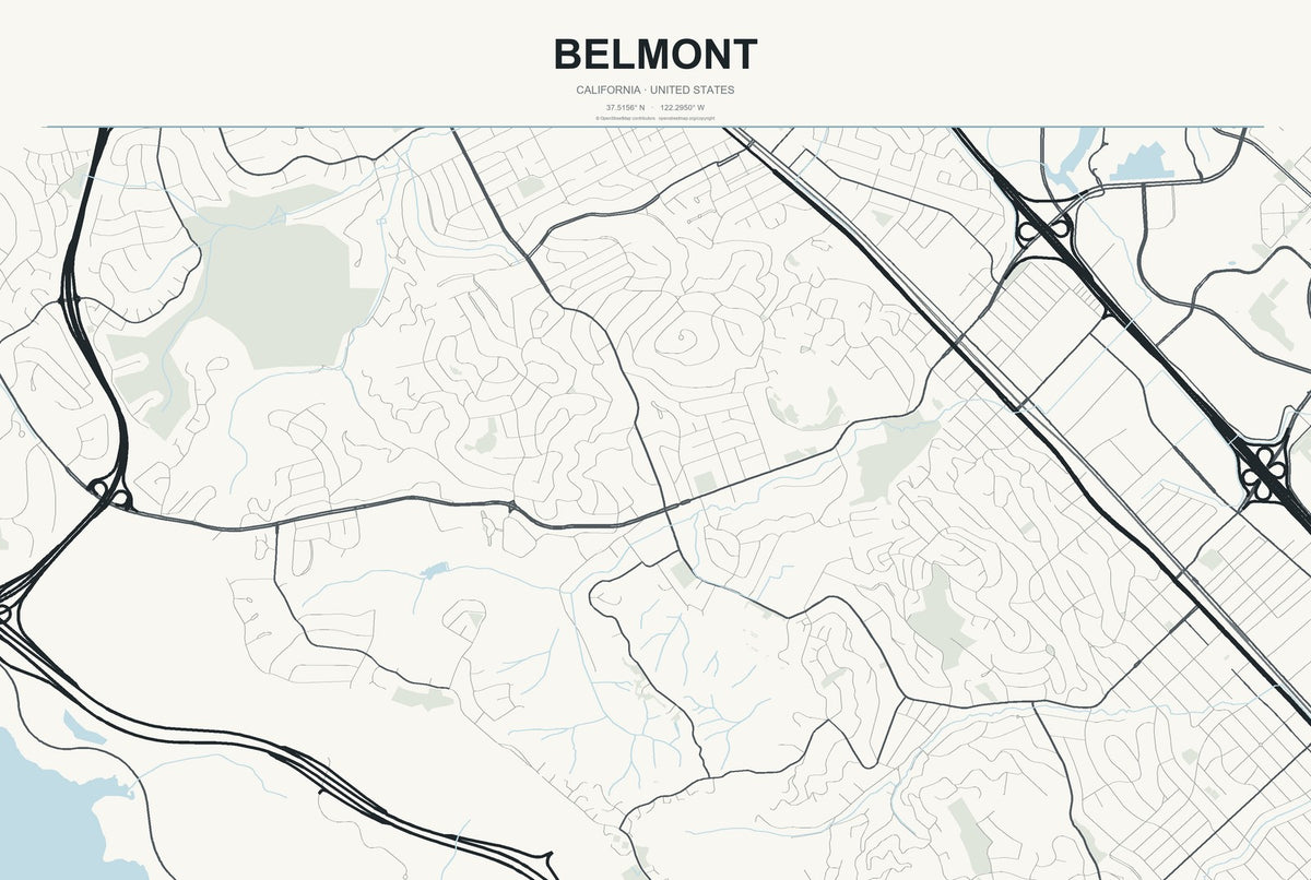 Belmont, California City Map Aluminum Sign in Headline Atlas style