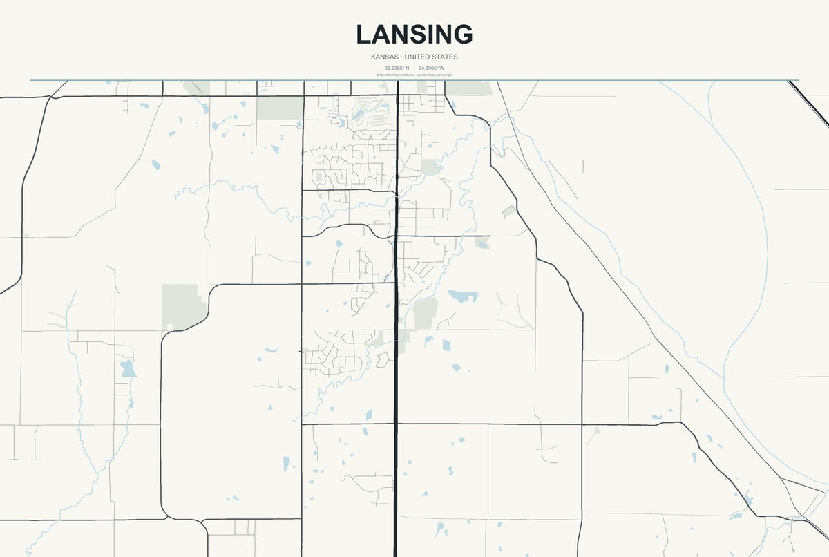 Lansing, Kansas City Map Aluminum Sign in Headline Atlas style