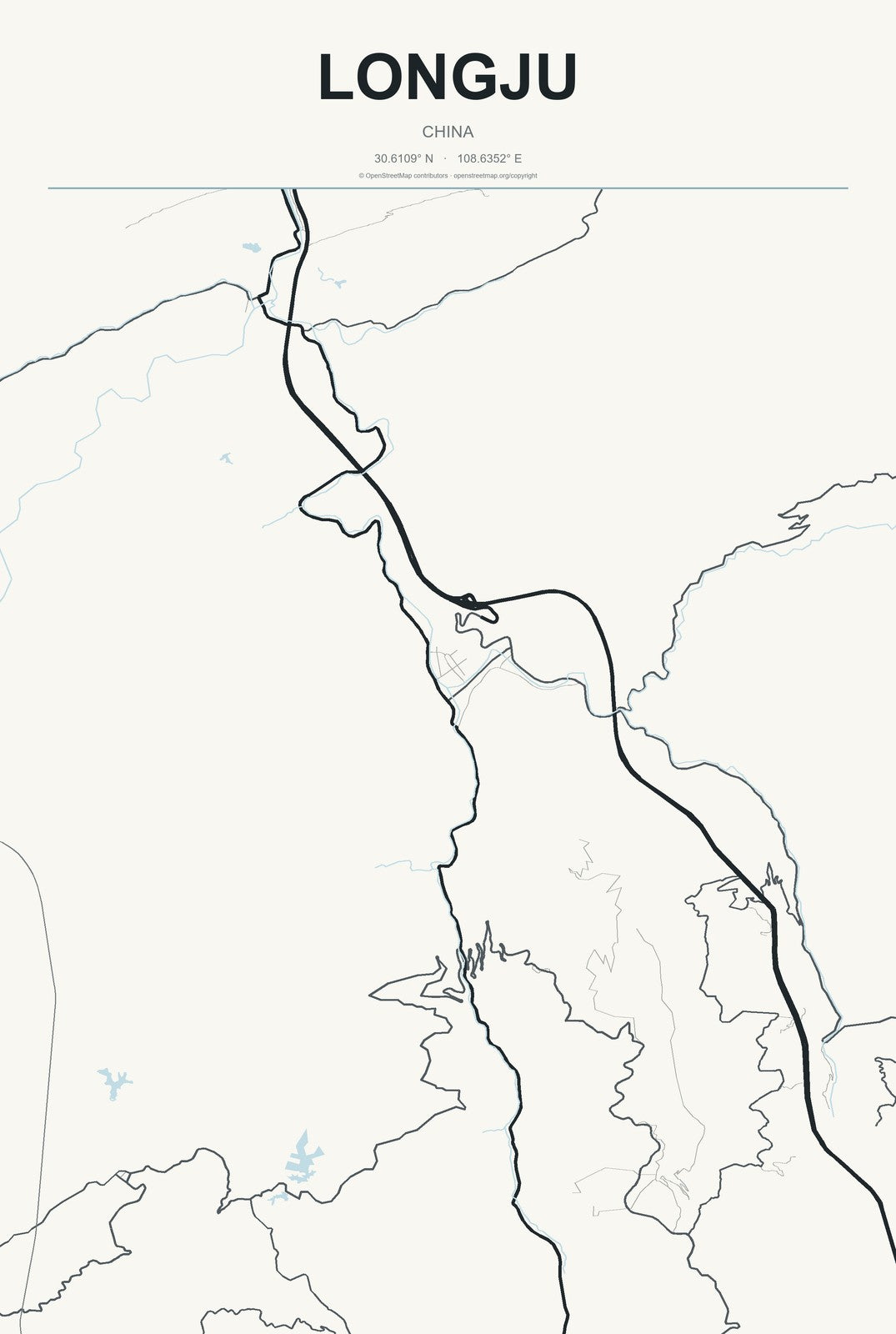 Longju, China City Map Aluminum Sign in Headline Atlas style