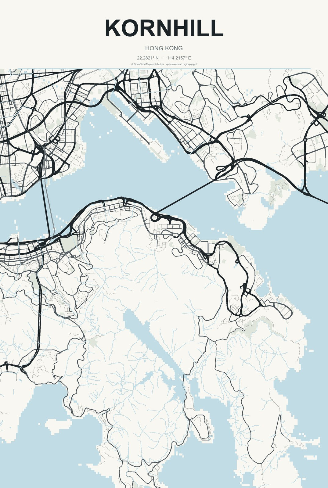 Kornhill, Hong Kong City Map Aluminum Sign in Headline Atlas style