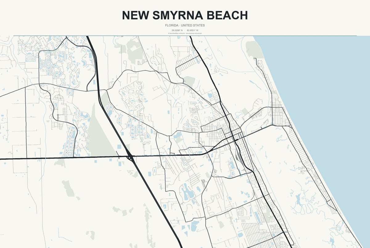 New Smyrna Beach, Florida City Map Aluminum Sign in Headline Atlas style