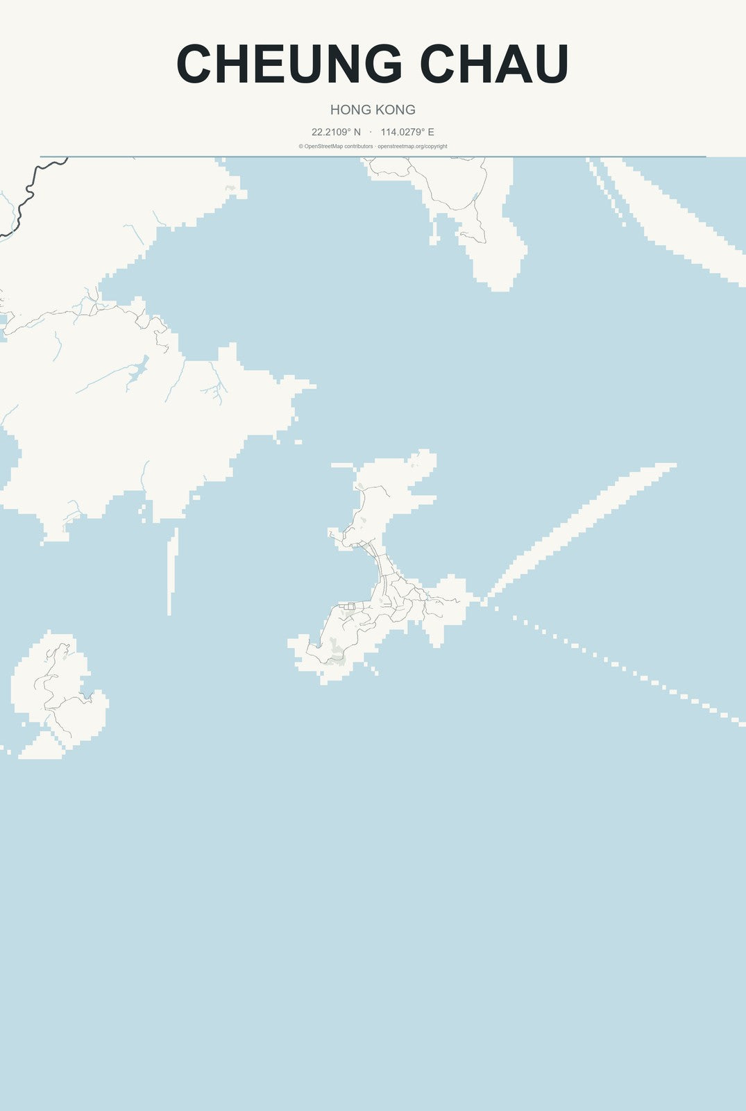 Cheung Chau, Hong Kong City Map Aluminum Sign in Headline Atlas style