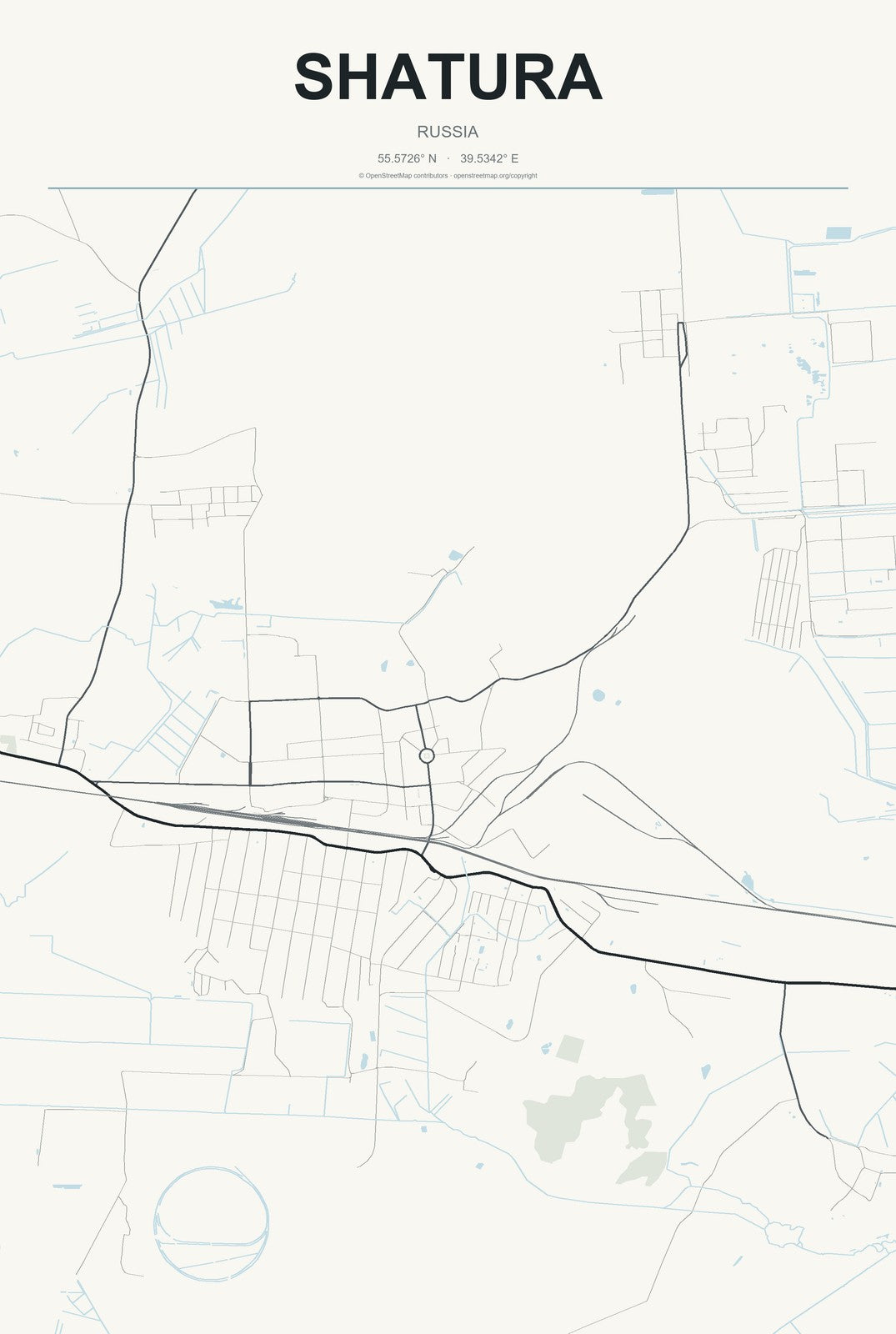 Shatura, Russia City Map Aluminum Sign in Headline Atlas style