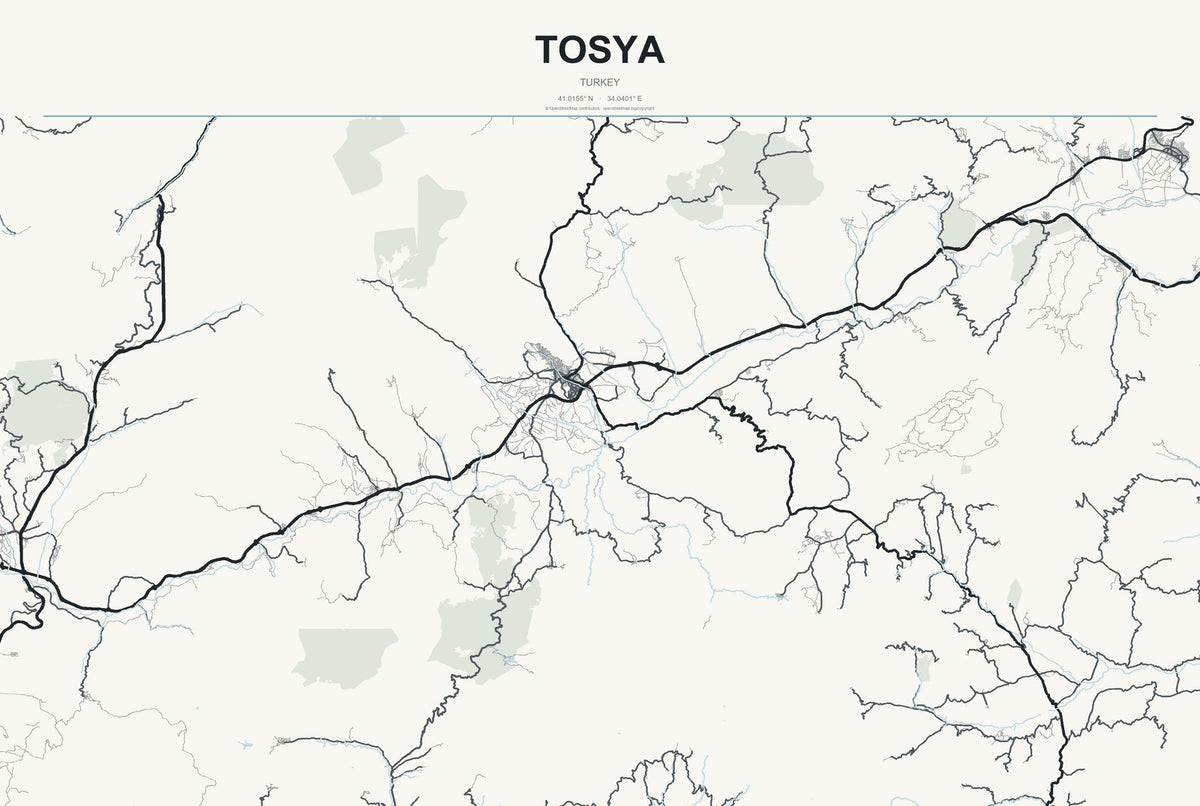 Tosya, Turkey City Map Aluminum Sign in Headline Atlas style