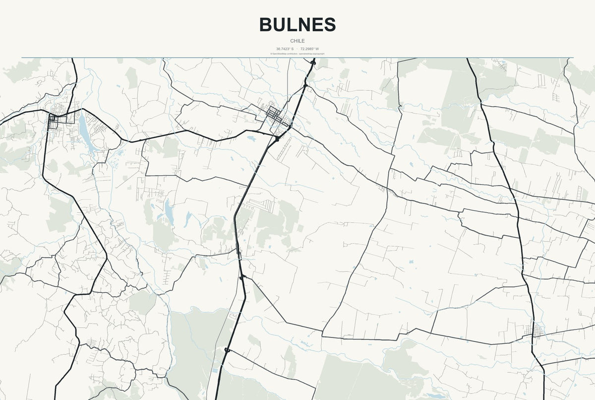 Bulnes, Chile City Map Aluminum Sign in Headline Atlas style