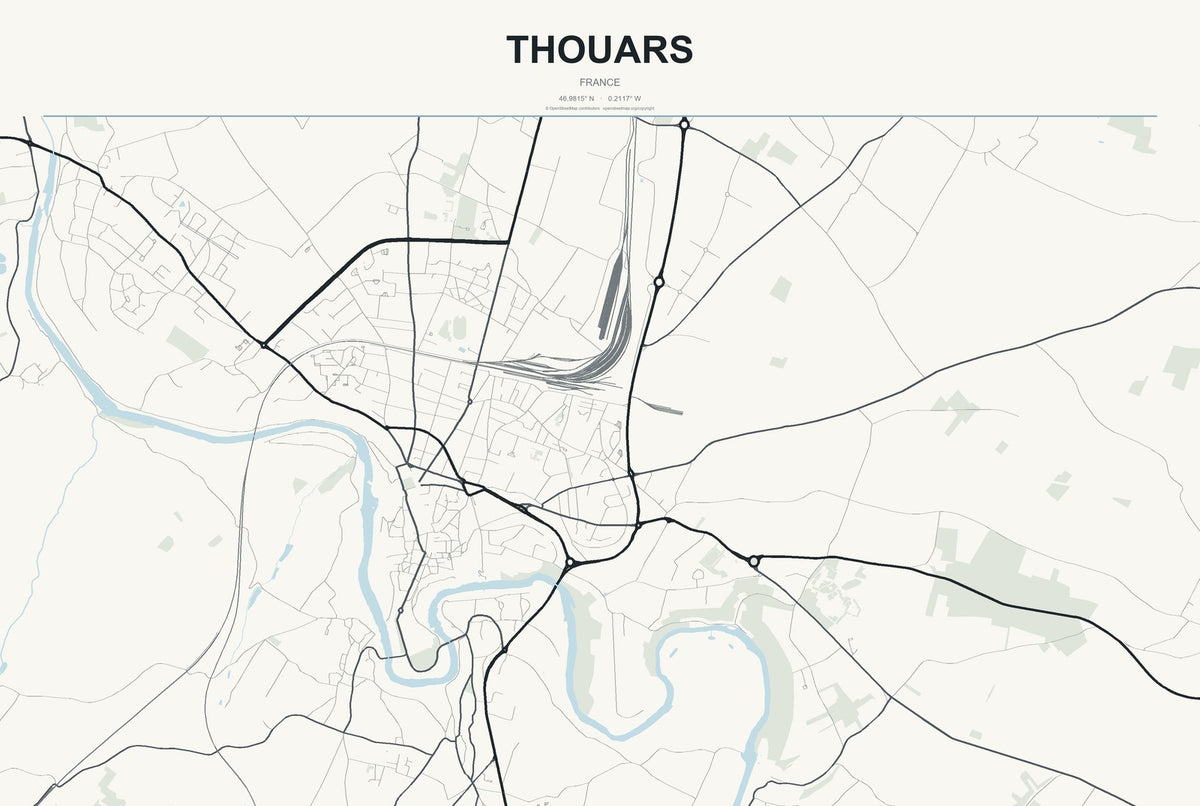 Thouars, France City Map Aluminum Sign in Headline Atlas style